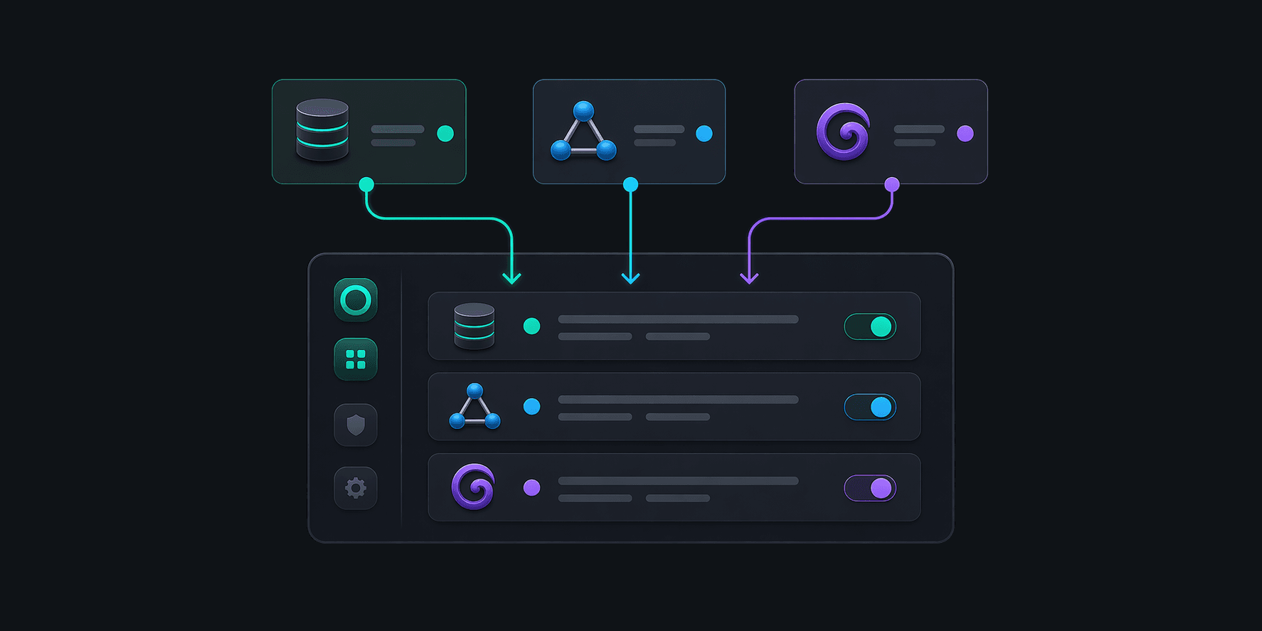 Illustration of three torrent clients being configured on the Torrento Connect companion.